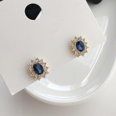 Navy Blue Crystal Rhinestone Pave Invisible Clip On Earrings