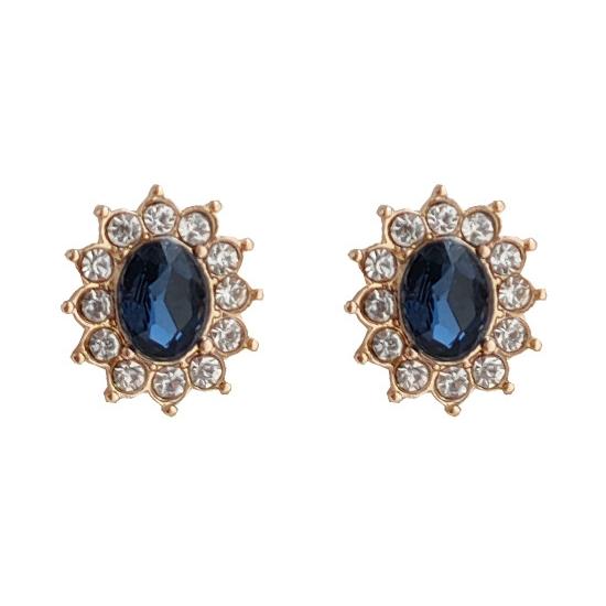 Navy Blue Crystal Rhinestone Pave Invisible Clip On Earrings