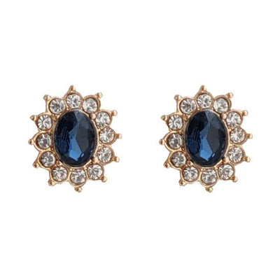 Navy Blue Crystal Rhinestone Pave Invisible Clip On Earrings