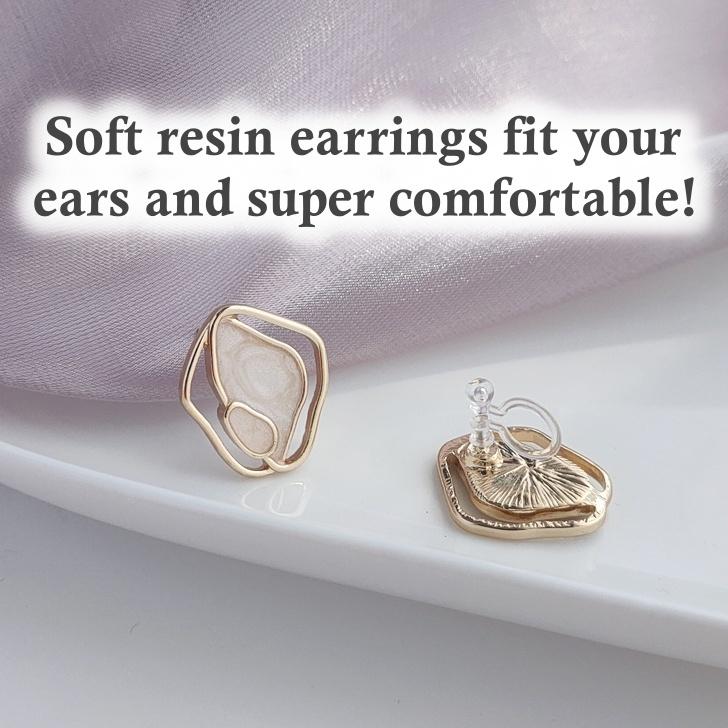 Organic Shaped White Enamel Crystal Invisible Clip On Earrings