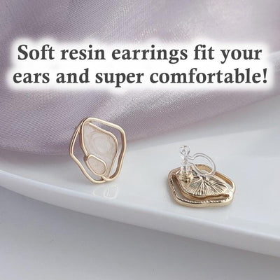 Organic Shaped White Enamel Crystal Invisible Clip On Earrings