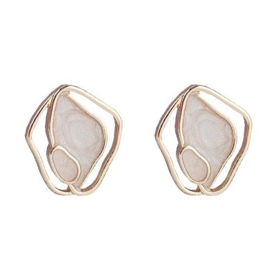 Organic Shaped White Enamel Crystal Invisible Clip On Earrings
