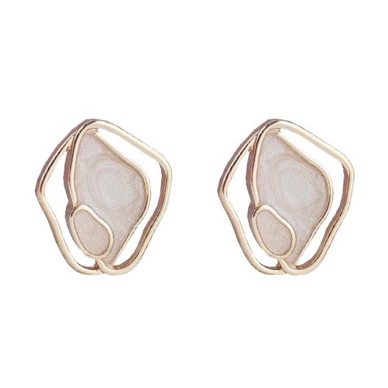 Organic Shaped White Enamel Crystal Invisible Clip On Earrings