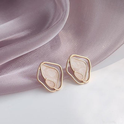 Organic Shaped White Enamel Crystal Invisible Clip On Earrings