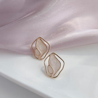 Organic Shaped White Enamel Crystal Invisible Clip On Earrings
