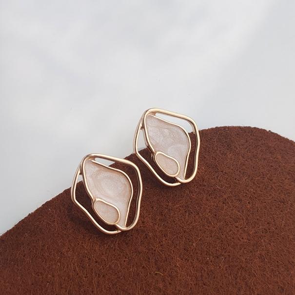 Organic Shaped White Enamel Crystal Invisible Clip On Earrings