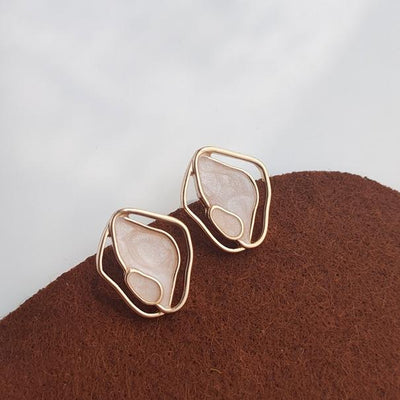 Organic Shaped White Enamel Crystal Invisible Clip On Earrings