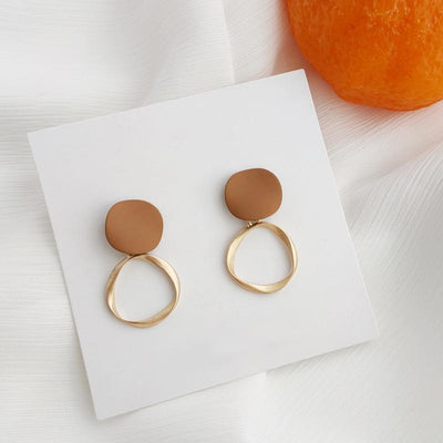 Organic Shape Orange Brown Round Hoop Invisible Clip On Earrings