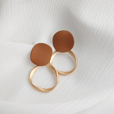 Organic Shape Orange Brown Round Hoop Invisible Clip On Earrings