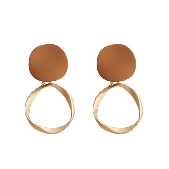 Organic Shape Orange Brown Round Hoop Invisible Clip On Earrings