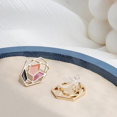 Organic Shaped Pink Red Mosaic Crystal Invisible Clip On Earrings