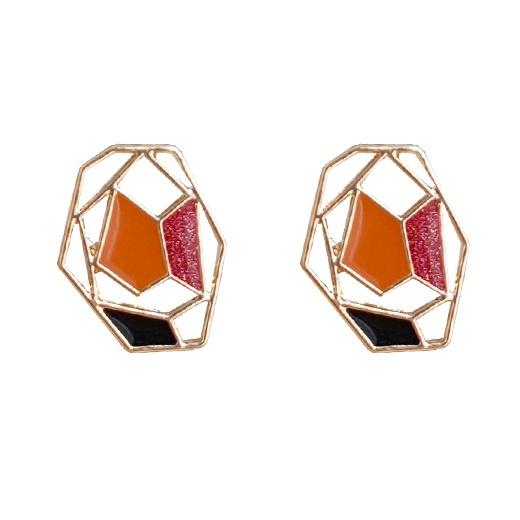Organic Shaped Pink Red Mosaic Crystal Invisible Clip On Earrings
