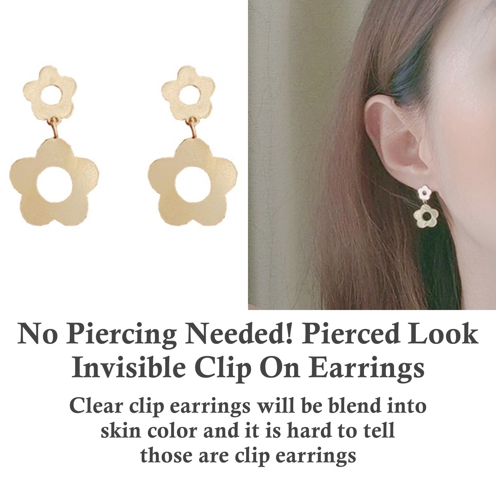 Dangle Pretty Flower Invisible Clip On Earrings