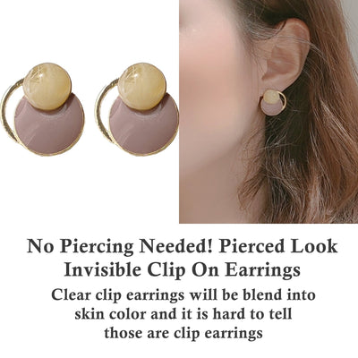 Round Beige Pink Invisible Clip On Earrings
