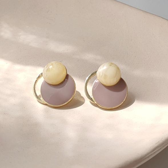Round Beige Pink Invisible Clip On Earrings
