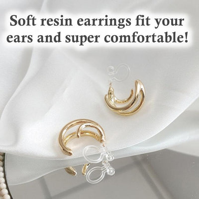 Small Double Gold Hoop Invisible Clip On Earrings