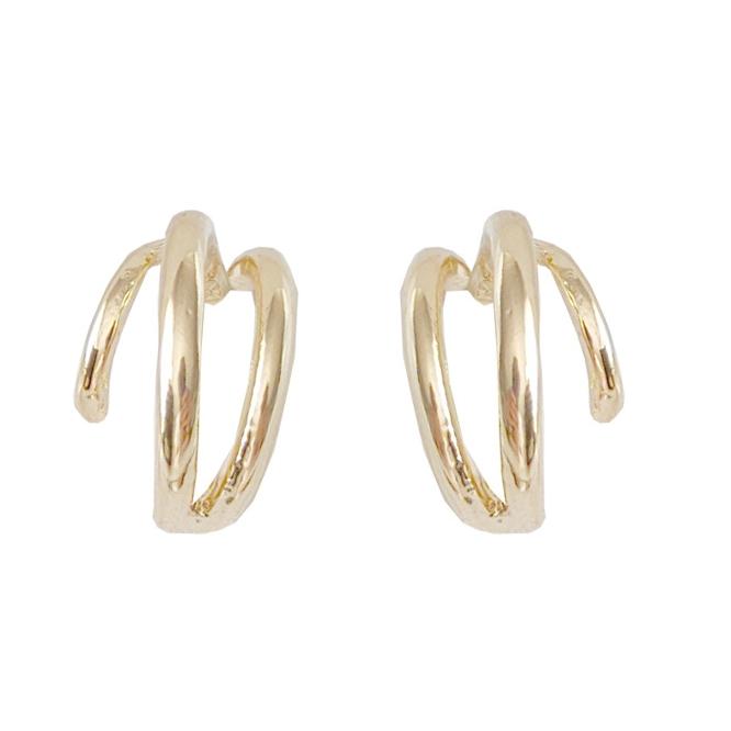 Small Double Gold Hoop Invisible Clip On Earrings