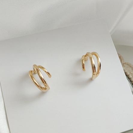 Small Double Gold Hoop Invisible Clip On Earrings