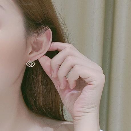 Square Clear Crystal Rhinestone White Pearl Invisible Clip On Earrings