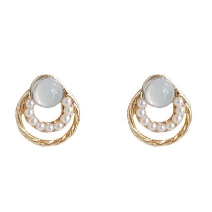Translucent White Crystal Rhinestone Pearl Circle Invisible Clip On Earrings