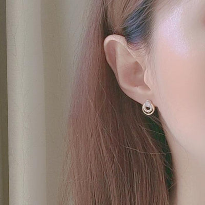 Translucent White Crystal Rhinestone Pearl Circle Invisible Clip On Earrings