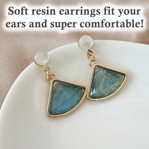 Dangle Triangle Green Crystal Rhinestone Invisible Clip On Earrings