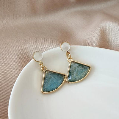 Dangle Triangle Green Crystal Rhinestone Invisible Clip On Earrings