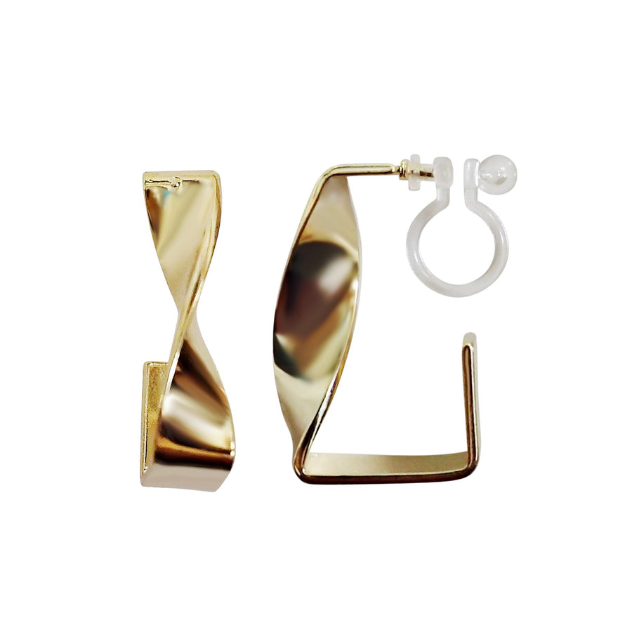Twisted Gold Hoop Invisible Clip On Earrings