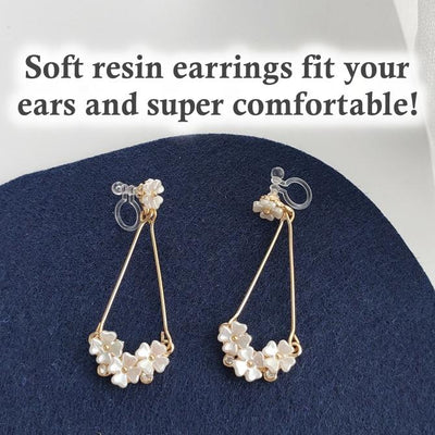 Dangle White Flower Invisible Clip On Earrings