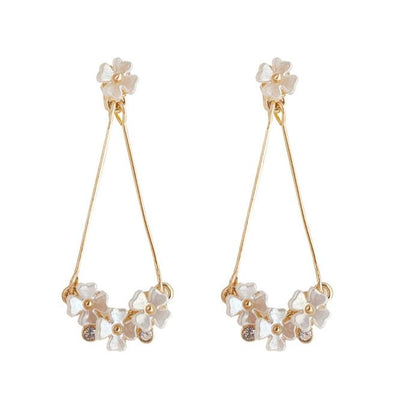 Dangle White Flower Invisible Clip On Earrings