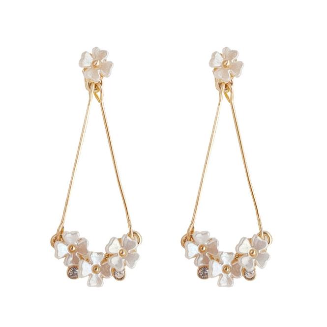 Dangle White Flower Invisible Clip On Earrings