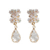 White Flower Dangle Teardrop Clear Crystal Invisible Clip On Earrings