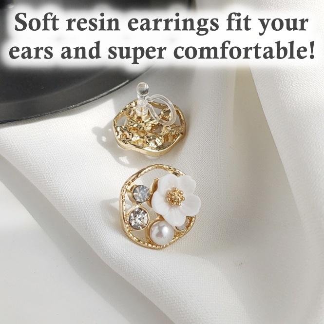 White Flower Pearl Invisible Clip On Earrings