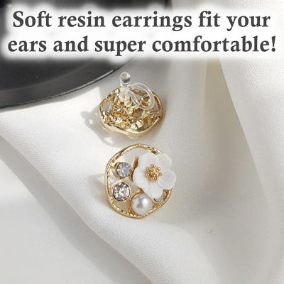 White Flower Pearl Invisible Clip On Earrings