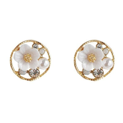 White Flower Pearl Invisible Clip On Earrings