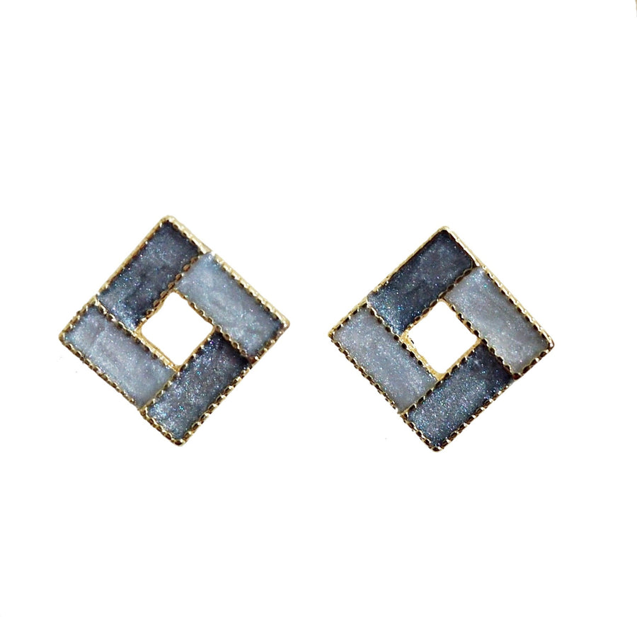 Light Blue Crystal Mosaic Square Invisible Clip On Earrings