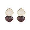 White Light Brown Double Square Minimal Invisible Clip On Earrings
