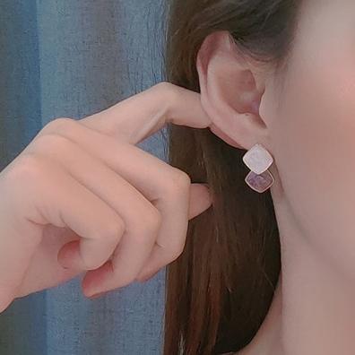 White Light Brown Double Square Minimal Invisible Clip On Earrings