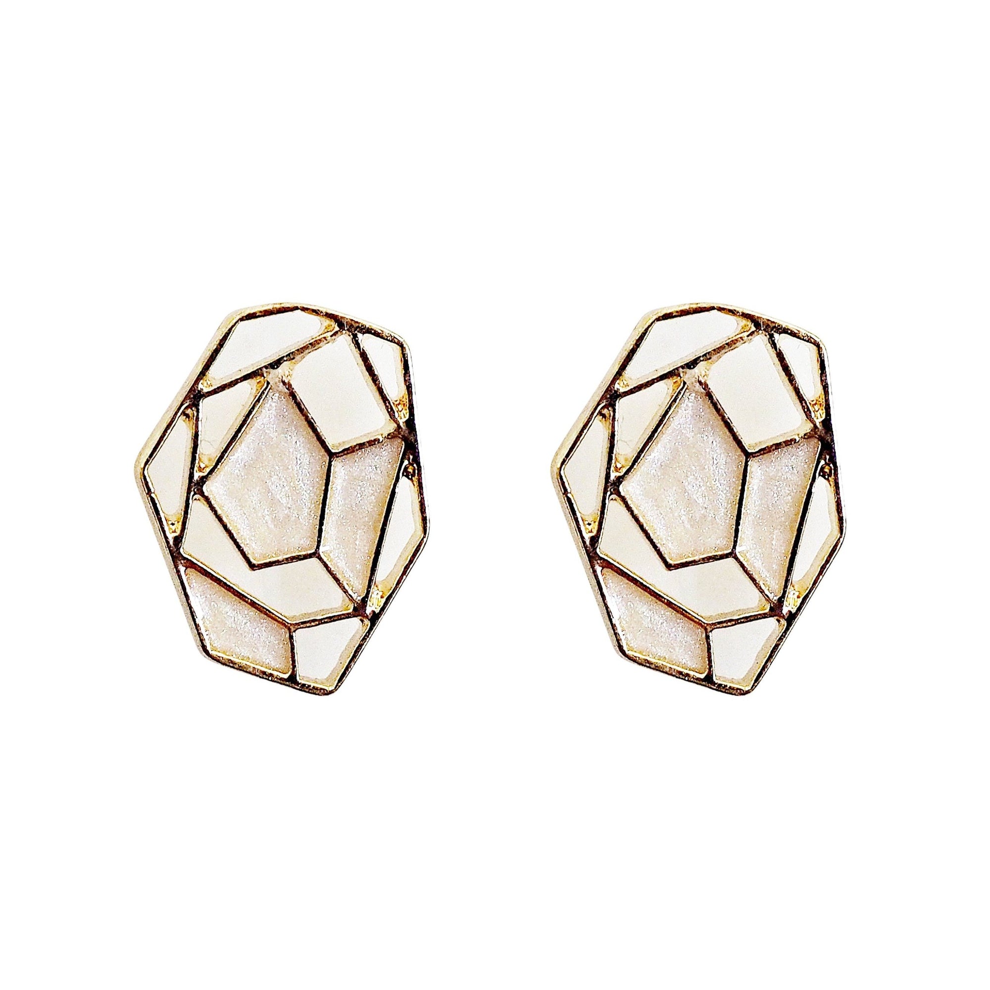 Organic Shaped White Mosaic Crystal Invisible Clip On Earrings