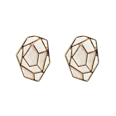 Organic Shaped White Mosaic Crystal Invisible Clip On Earrings