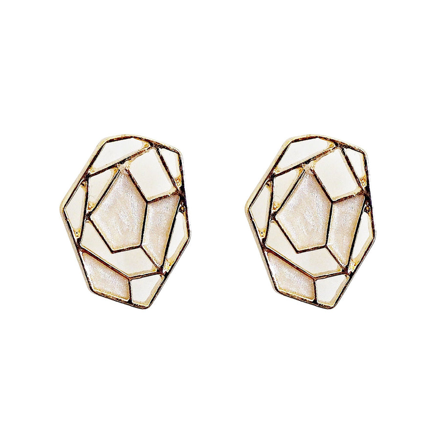 Organic Shaped White Mosaic Crystal Invisible Clip On Earrings