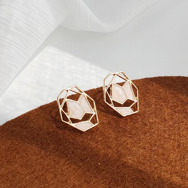 Organic Shaped White Mosaic Crystal Invisible Clip On Earrings