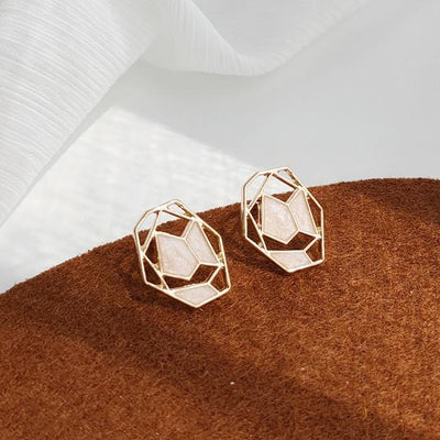 Organic Shaped White Mosaic Crystal Invisible Clip On Earrings