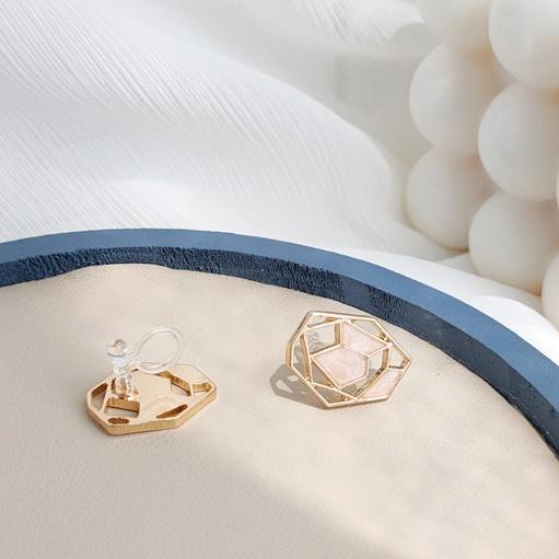 Organic Shaped White Mosaic Crystal Invisible Clip On Earrings