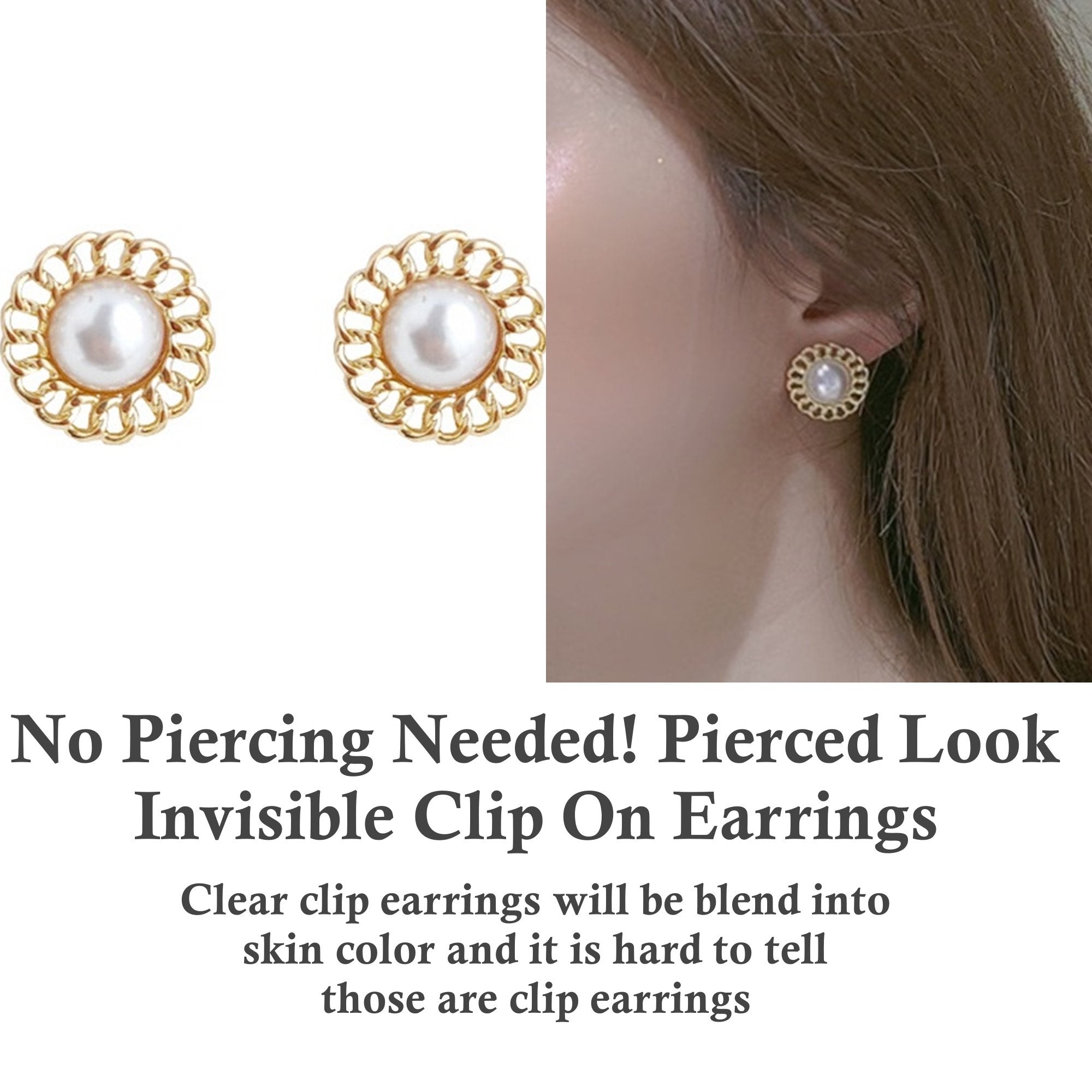 White Pearl Flower 80’s Invisible Clip On Earrings