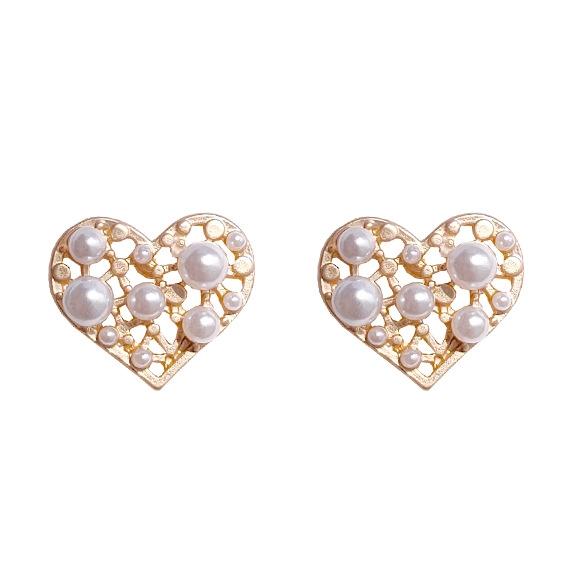 White Pearl Heart Filigree Invisible Clip On Earrings