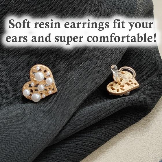 White Pearl Heart Filigree Invisible Clip On Earrings