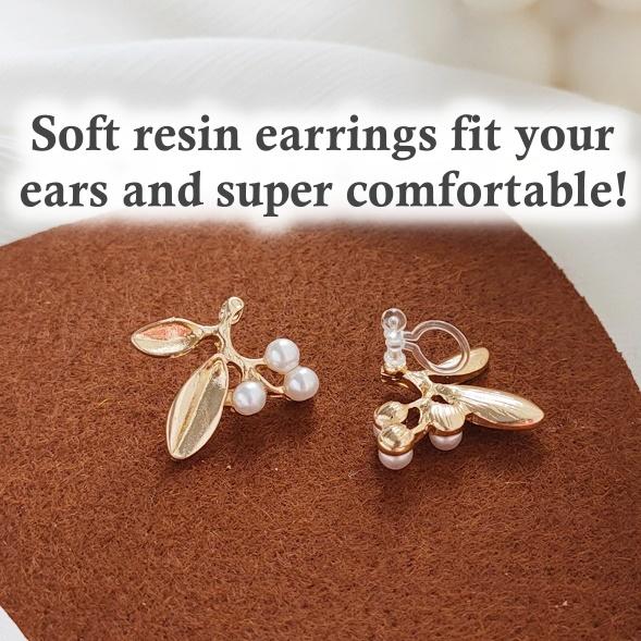 White Pearl Leaf Invisible Clip On Earrings