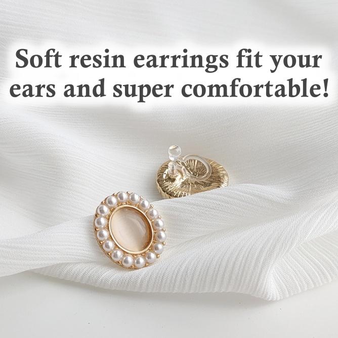 Vintage Style White Pearl Gold Crystal Rhinestone Invisible Clip On Earrings