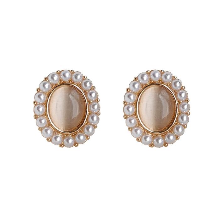 Vintage Style White Pearl Gold Crystal Rhinestone Invisible Clip On Earrings